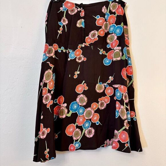 Lucy Love Back Zip Seamed Panel Floral Midi Skirt Brown Multicolor XS - Picture 2 of 3